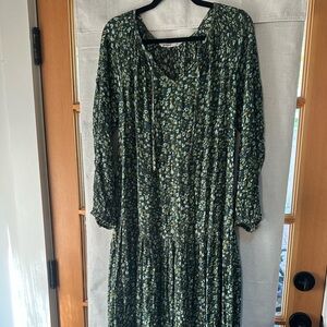 Sonoma Green Floral Long Sleeve Dress
